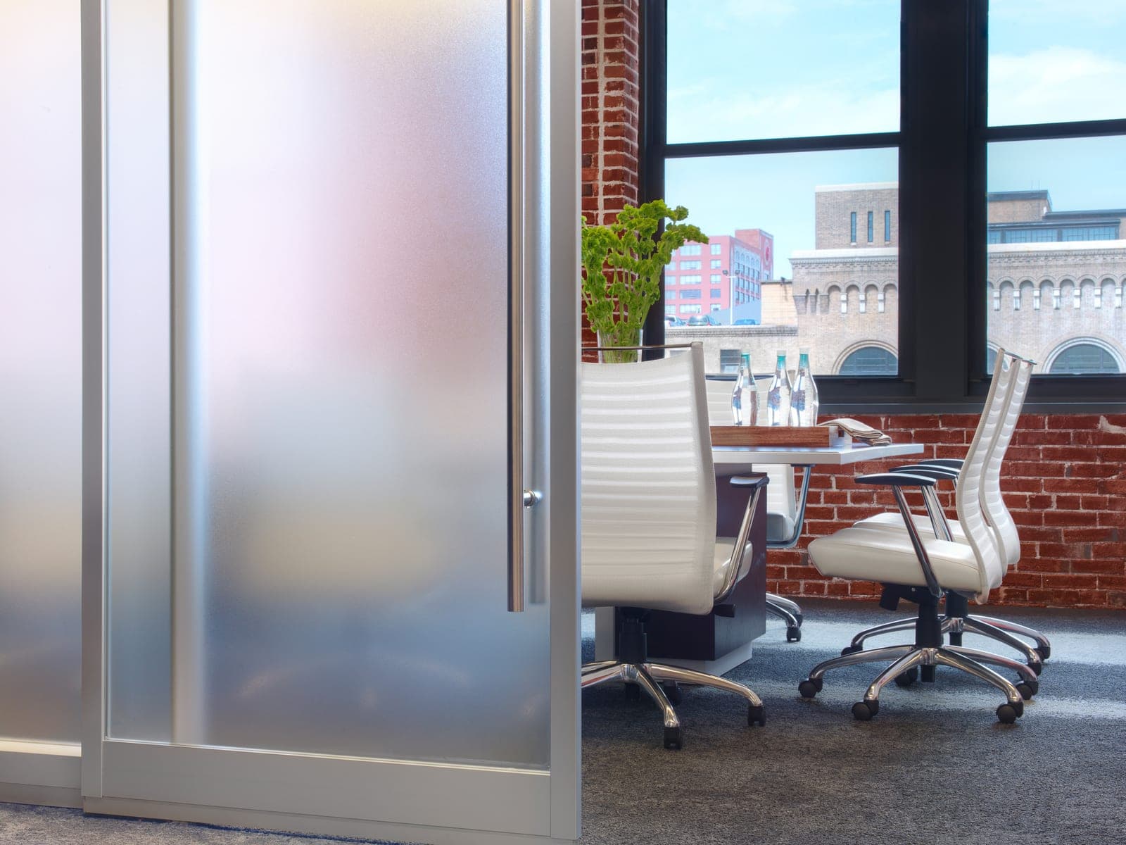 Frosted glass office partition for privacy