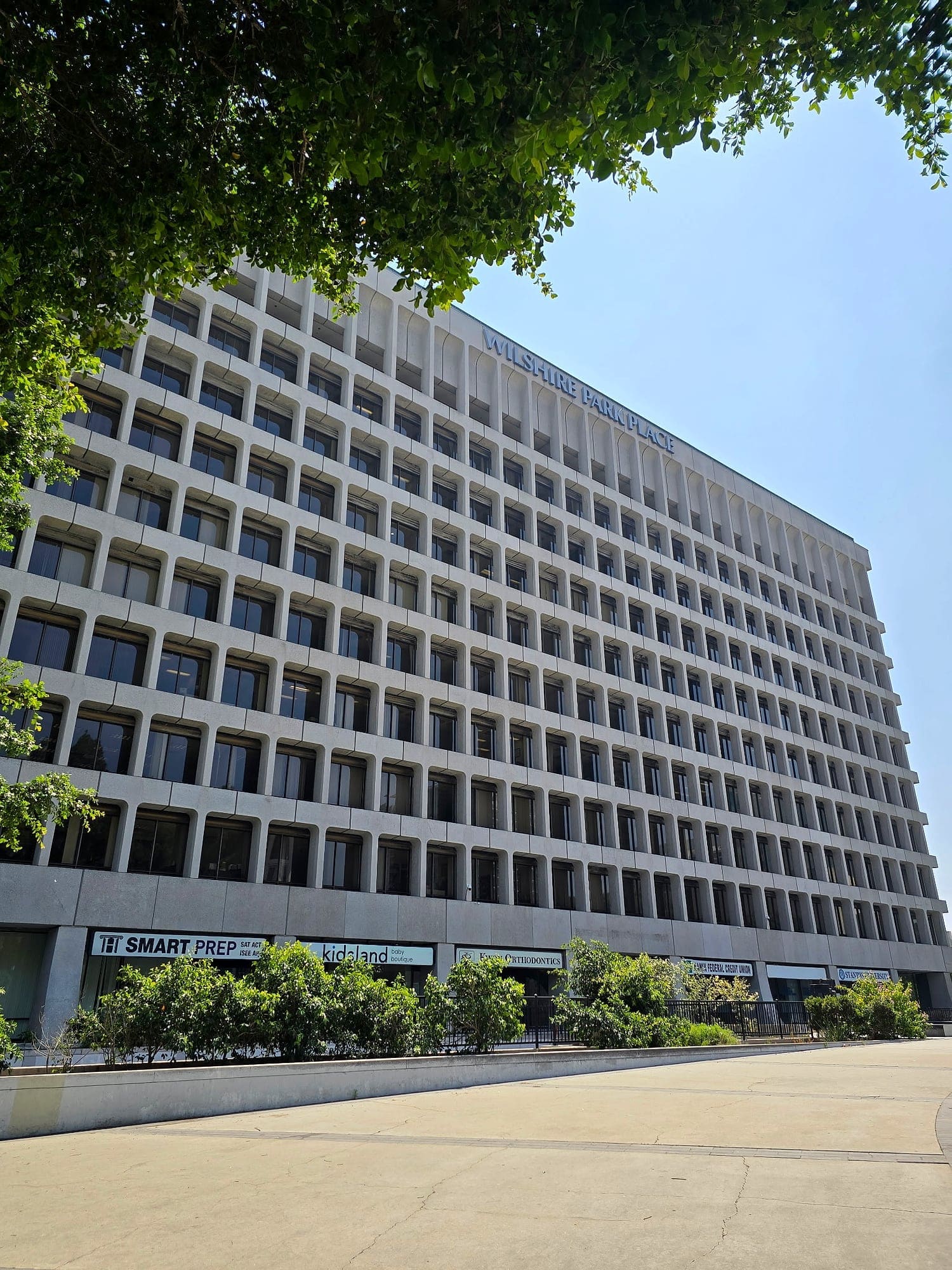 Corporate office building facade with window film
